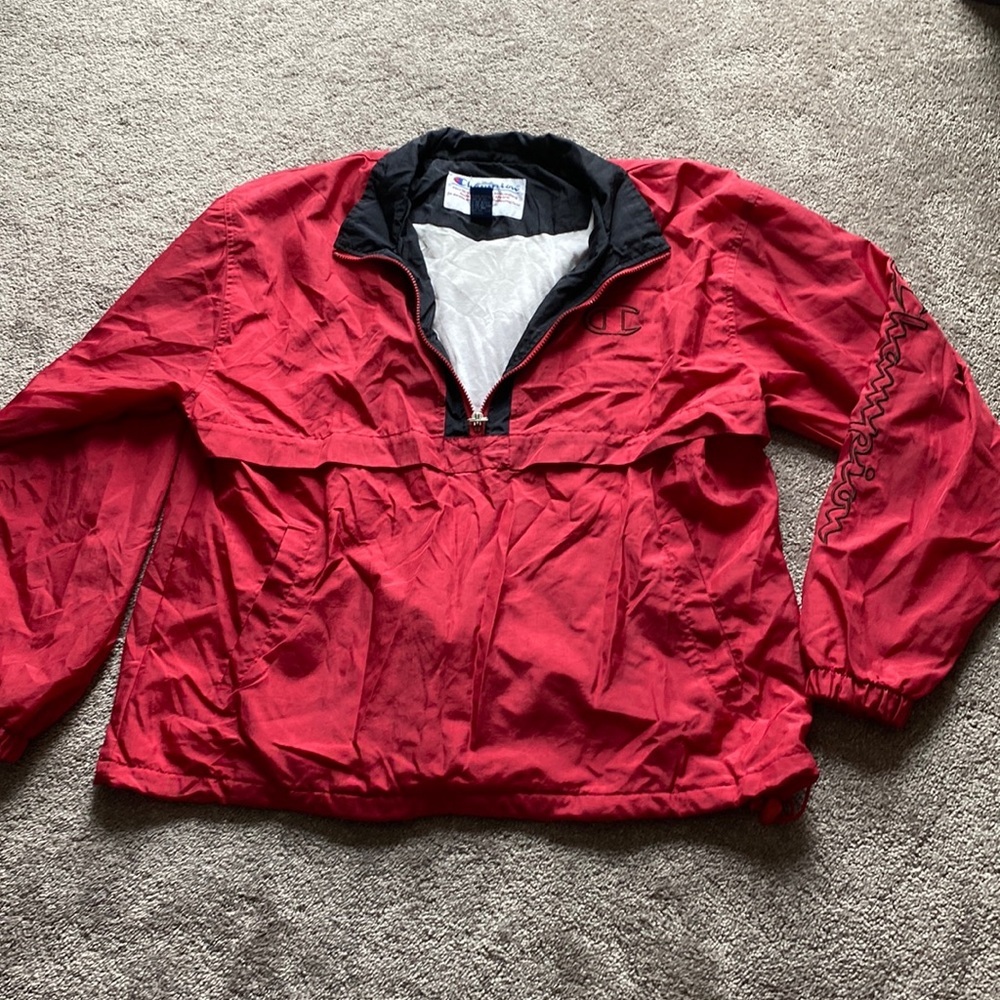Champion Red Half Zip Pullover Windbreaker Jacket Size L Vintage